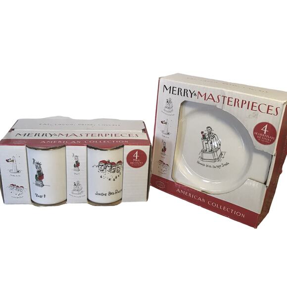 Vintage 1999 Christmas National Monuments 4 Dessert Plate & Mug Cup Set NEW - Picture 5 of 12